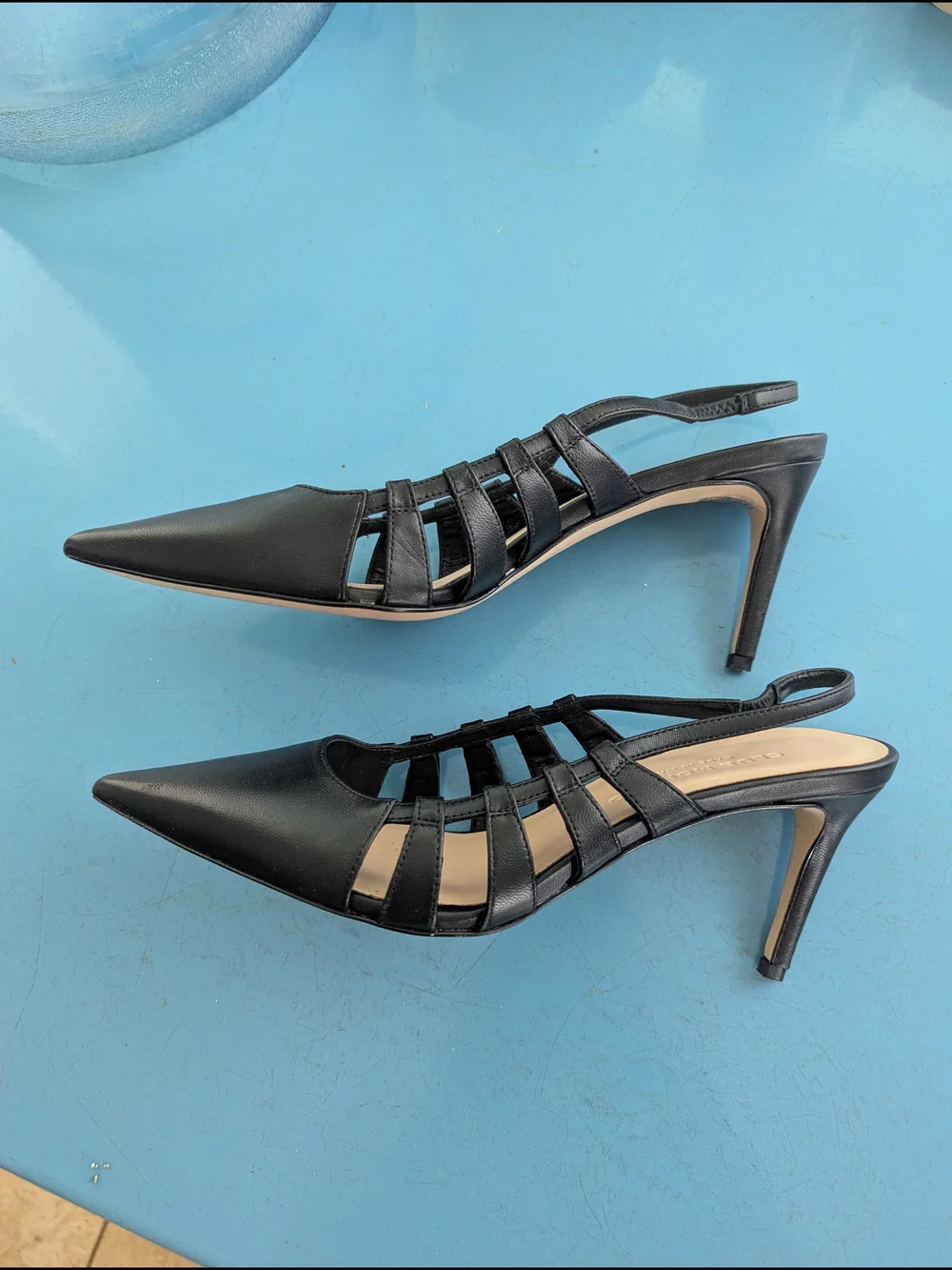 Club Monaco Black Pointed Slingback Heels with Strappy Side Detail